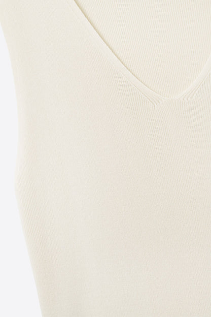 Beige sleeveless fine knitted top With V-Neck