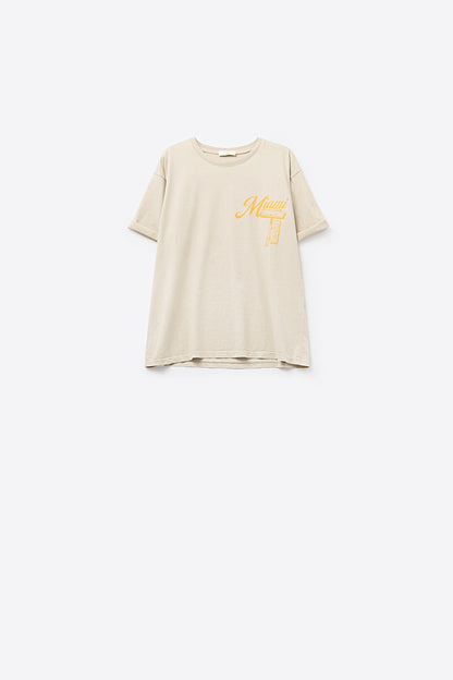 Q2 Beige T-shirt with Miami logo print