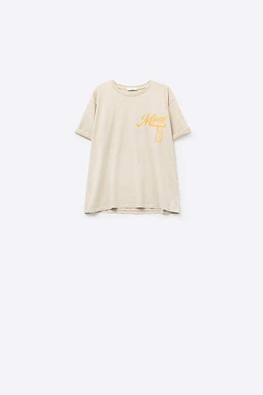 Q2 Beige T-shirt with Miami logo print