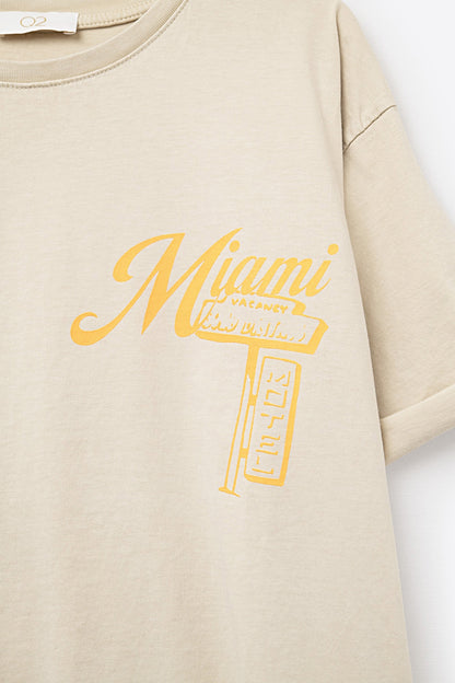 Beige T-shirt with Miami logo print