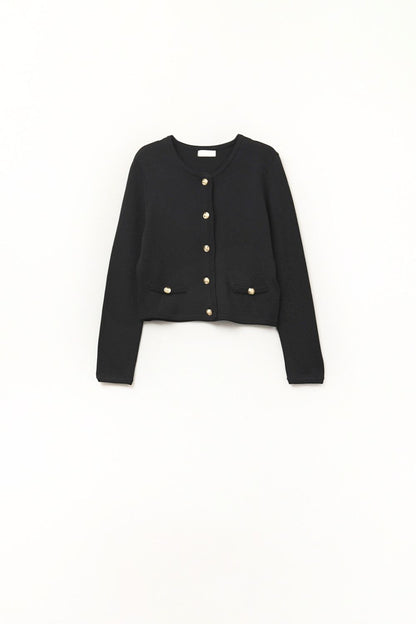 Q2 Black Cardigan with Gold Buttons