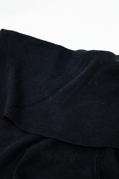 black fine knit sweater with wide boat neck