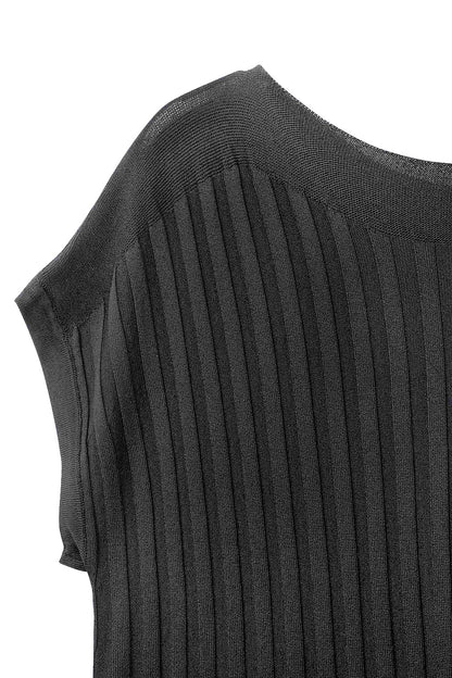 Black fine Rib knitted Sweater with boat neck