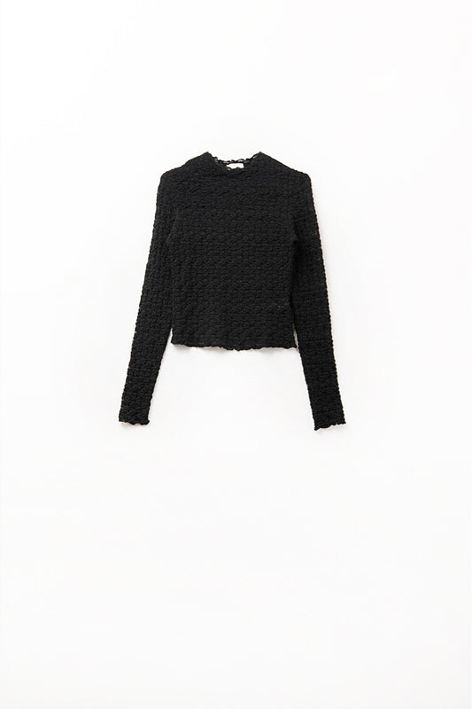 Q2 black floral see through long sleeve top
