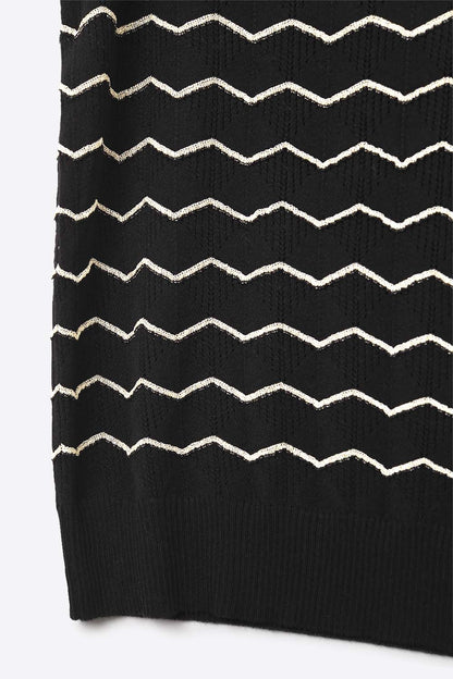 Black Knitted sweater with Golden Zigzag Pattern