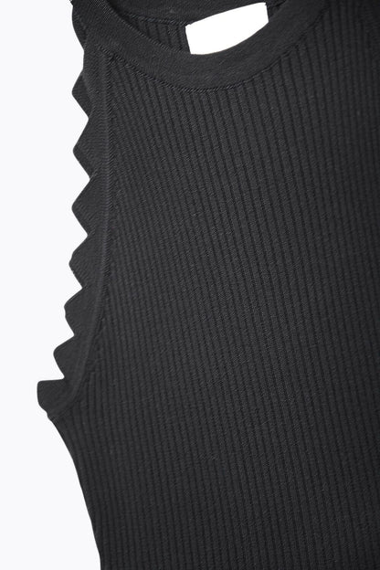 Black Tank Top with Ribbed Underarm Detail