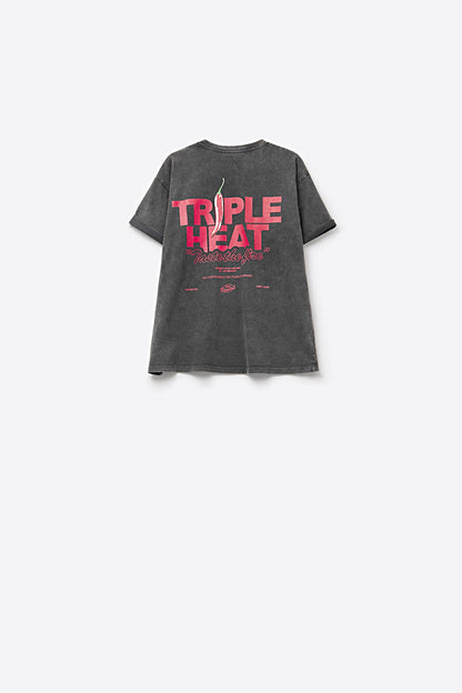 black wash fabric Short Sleeve TRIPLE HEAT LOGO T-shirt