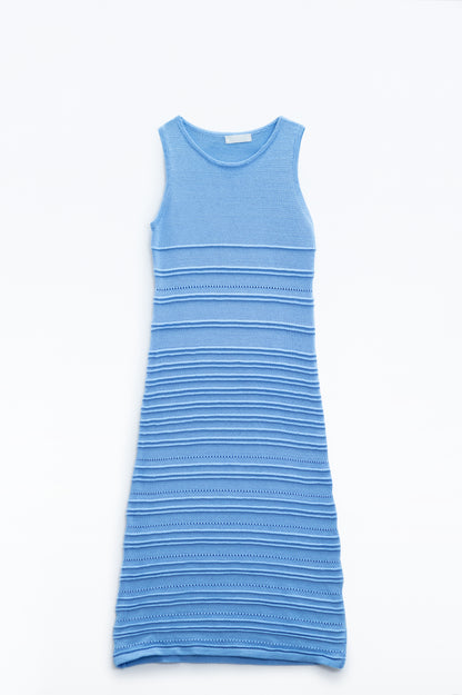 Q2 Blue Maxi Crochet Sleeveless Knitted Dress
