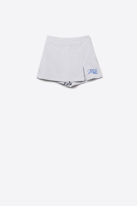 Q2 Blue Mini Skort with Side Slit and Embroidered Love Amour Passion logo