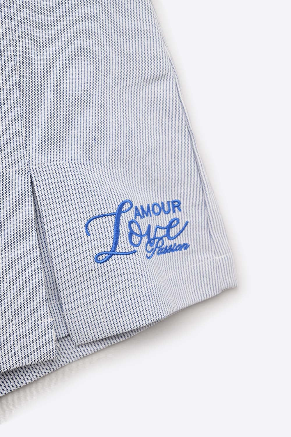 Blue Mini Skort with Side Slit and Embroidered Love Amour Passion logo