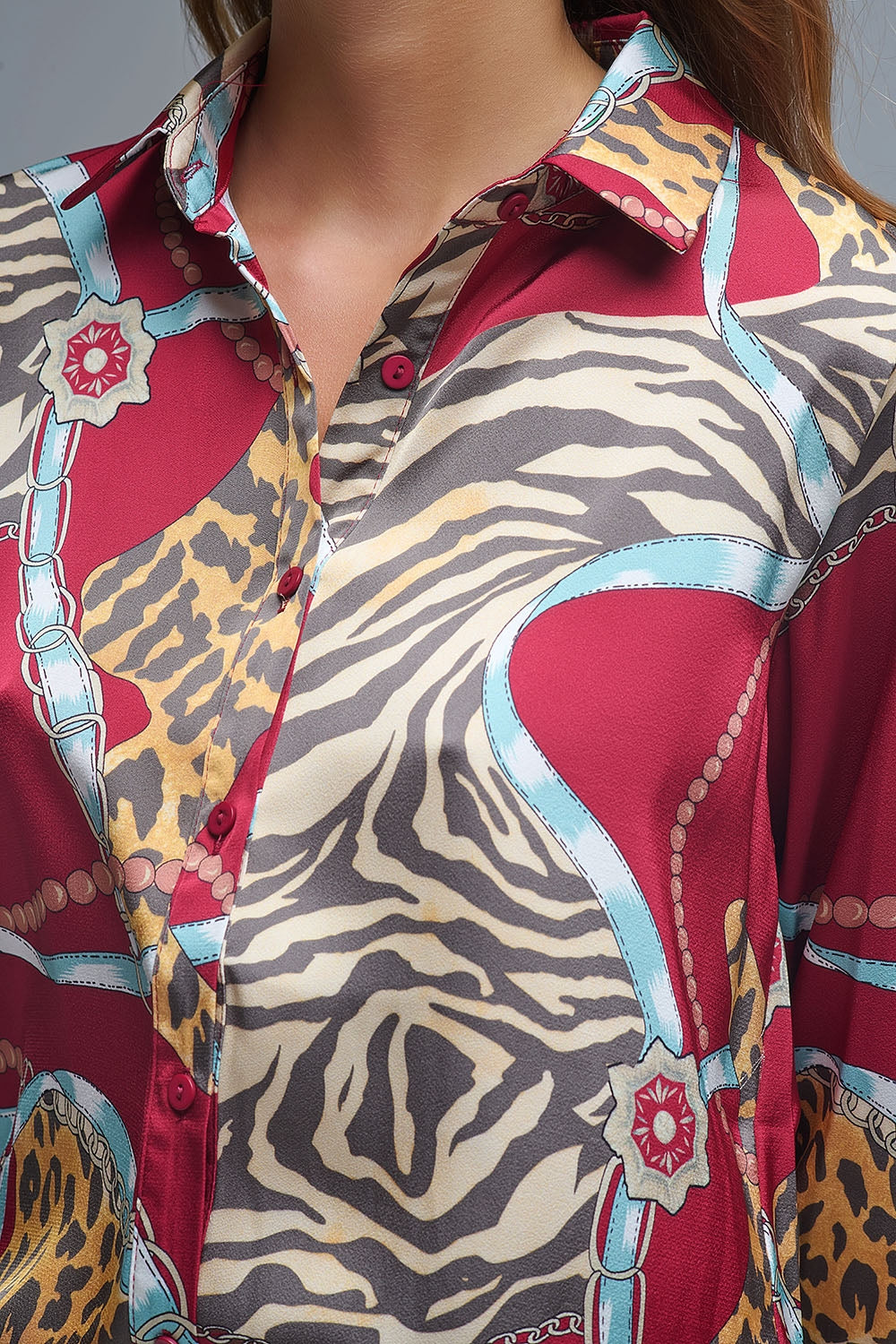 Bold Red Abstract Print Long-Sleeved Shirt