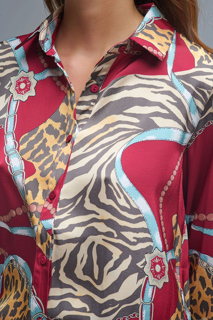 Bold Red Abstract Print Long-Sleeved Shirt