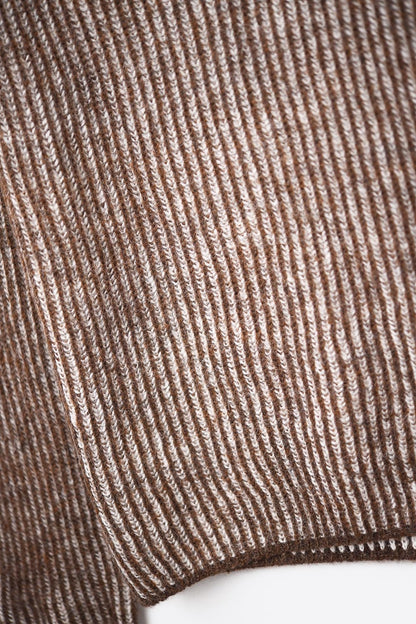 Brown ribbed knit sweater with a roll neck