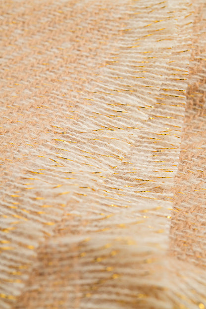 Camel-colored scarf with gold thread detail