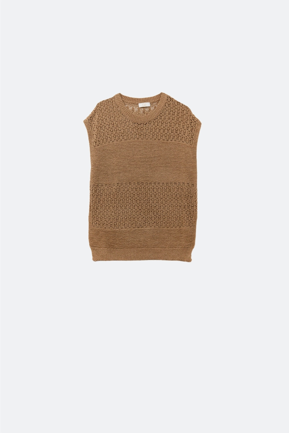 Camel sweater with soft open knit and dropped sleeves