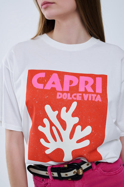 Capri La Dolce Vita White T-shirt With Graphic Print