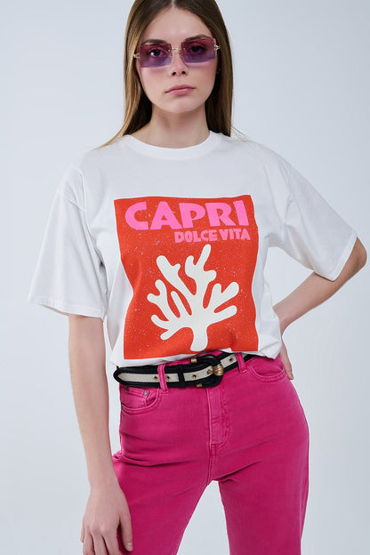 Capri La Dolce Vita White T-shirt With Graphic Print