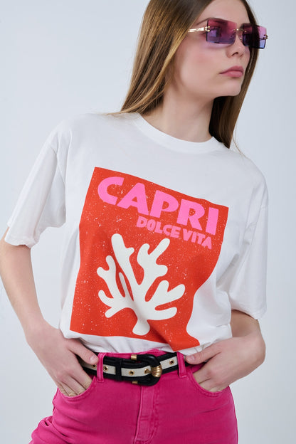 Capri La Dolce Vita White T-shirt With Graphic Print