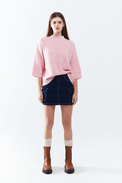 Cargo Denim Skirt in dark Wash With Contrasting Stitching