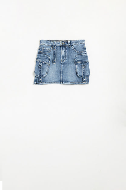 Cargo mini Denim Skirt with Hanging Details