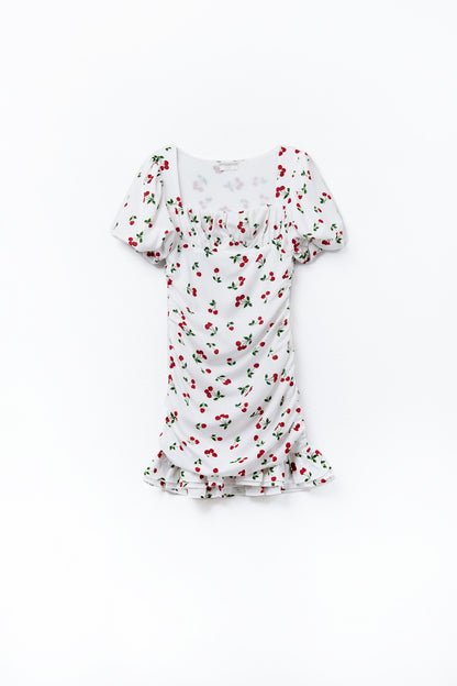 Cherry Puff Sleeve Mini Dress