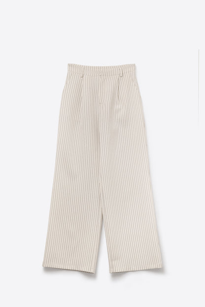Chic Pinstripe Cream Wide-Leg Pants with Lined Fit