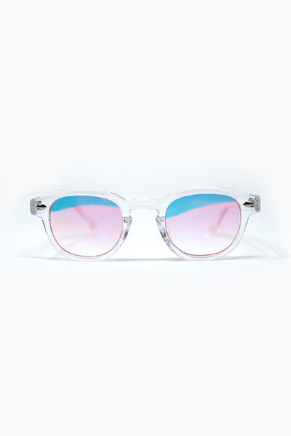 Q2 Clear Round Sunglasses With BabyPink Gradient Lense