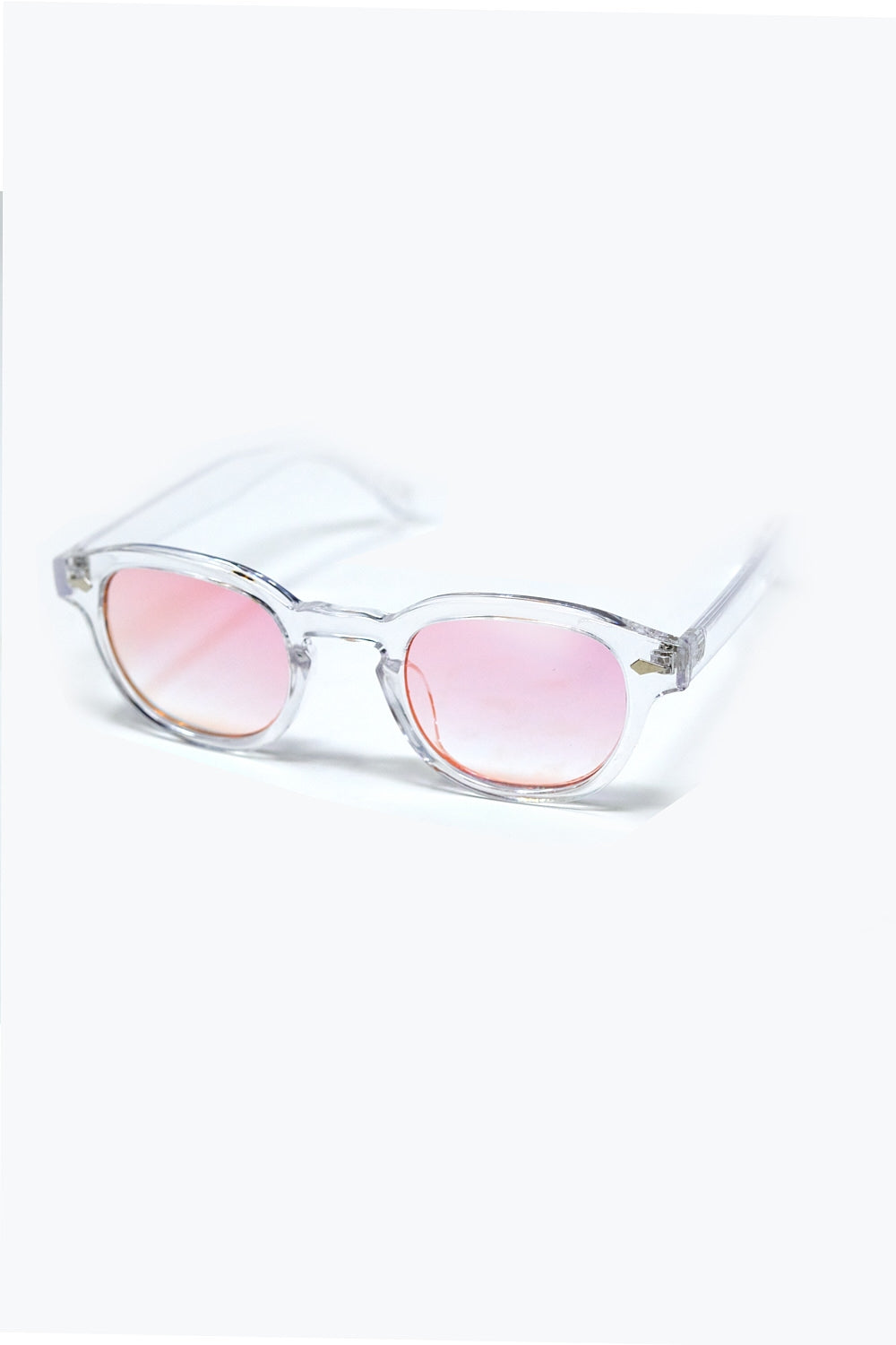 Clear Round Sunglasses With BabyPink Gradient Lense