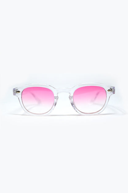 Q2 Clear Round Sunglasses With Pink Gradient Lense
