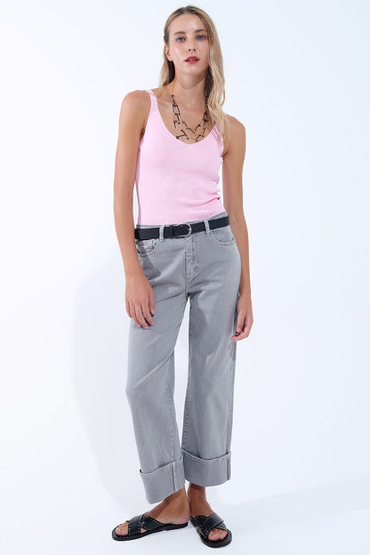 Comfy Ribbed knitted  Tank Top in pink