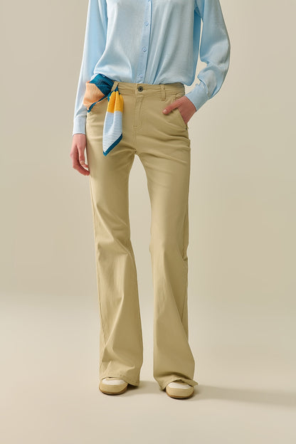 Q2 Comfy Stretcy Beige Flared Pants