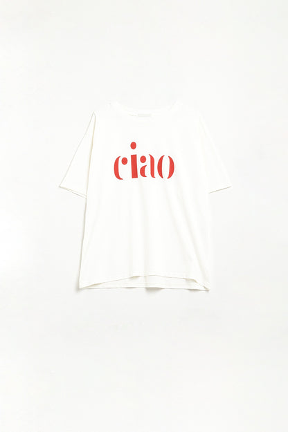 Cotton t-shirt made in Italy with Ciao logo in red