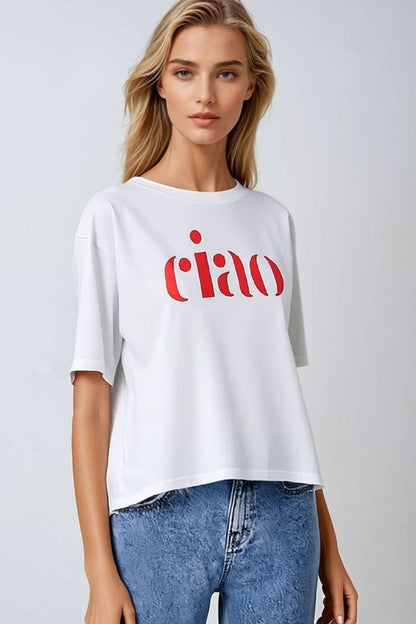 Cotton t-shirt made in Italy with Ciao logo in red