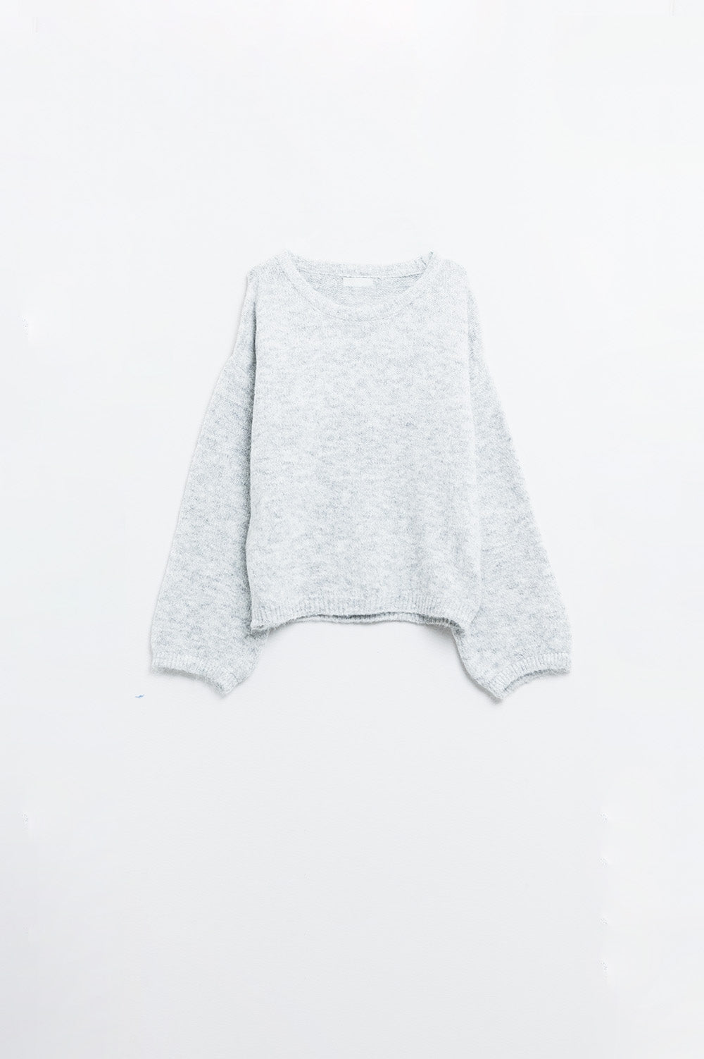 Q2 Cozy Balloon Sleeve Sweater in light grey