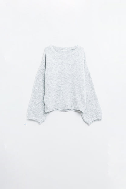 Q2 Cozy Balloon Sleeve Sweater in light grey