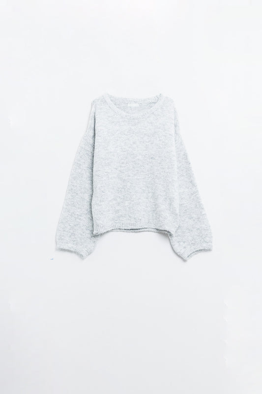 Q2 Cozy Balloon Sleeve Sweater in light grey