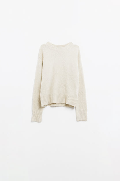 Cozy Basic Crew Neck Knitted Sweater in Cream