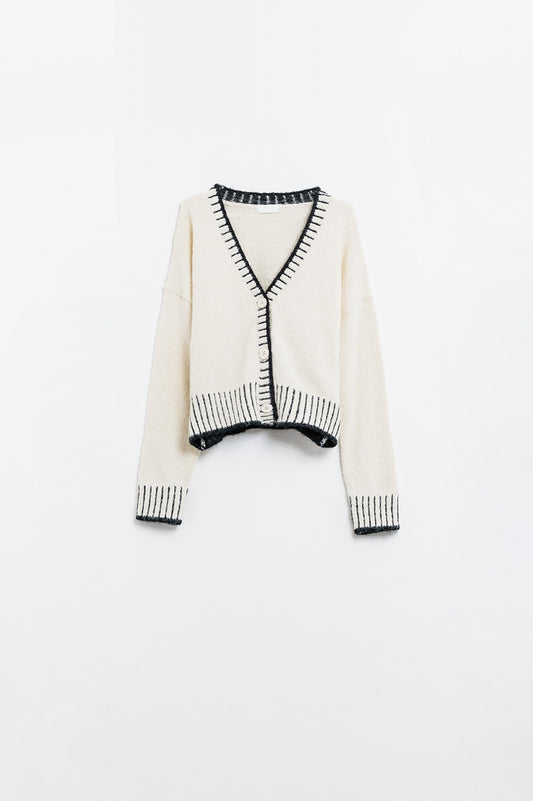 Q2 Cream cardigan with black trim
