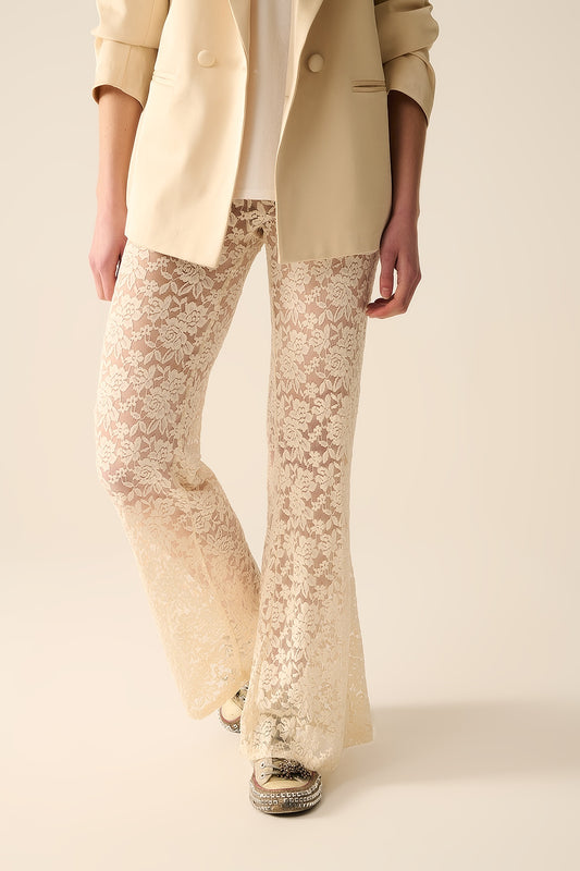 Q2 Cream flare Pants in Floral Lace