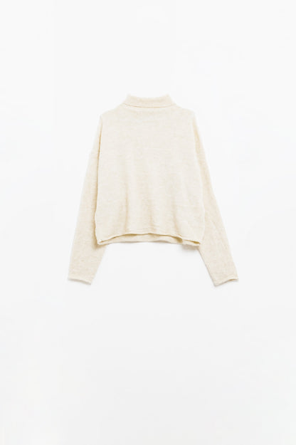 cream fluffy high neck relax fit sweater