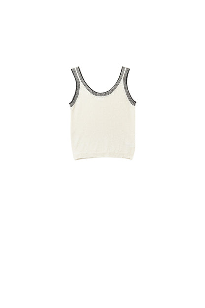 Cream Knit Tank Top with Black Trim