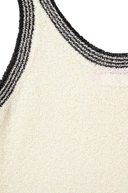 Cream Knit Tank Top with Black Trim