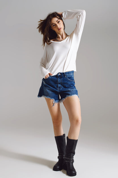 Cream long sleeve v neck top in modal