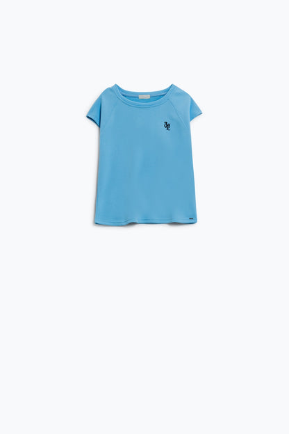 Crew Neck T-shirt with Love Logo on Chest in Blue piqué point