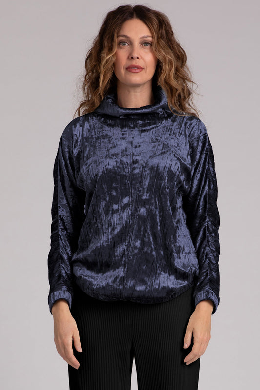 Crinkle Velvet Funnel Neck Top