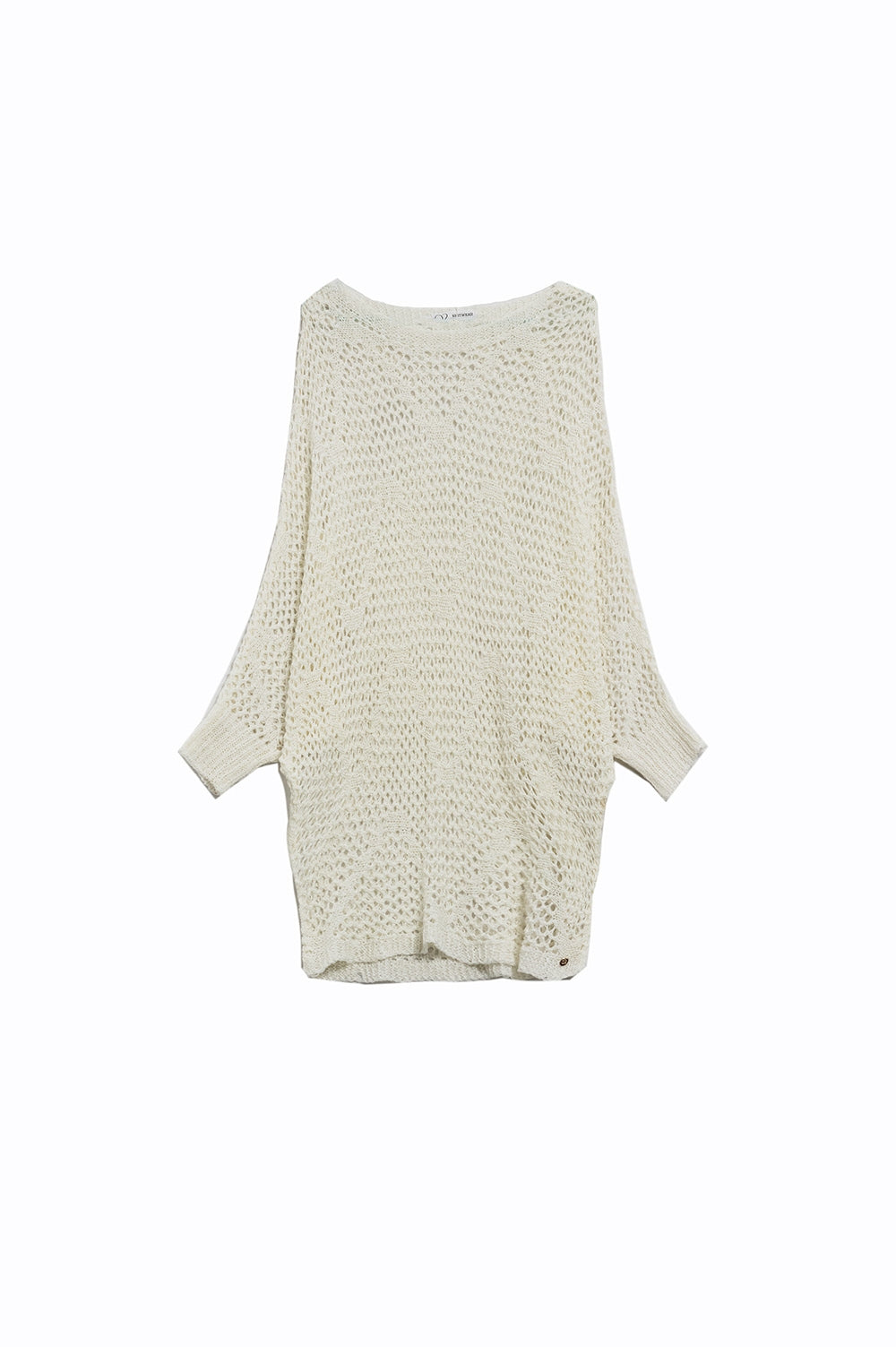 Q2 Crochet Long Sweater in Cream in Batwing Design