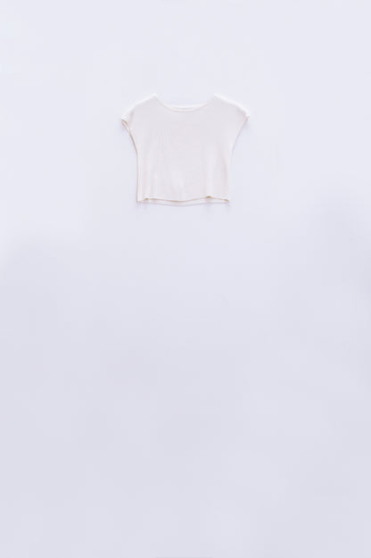 Q2 Cropped Knitted Short Sleeves T-shirt in White