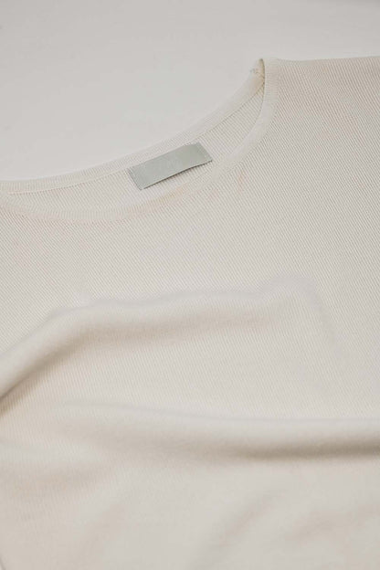 Cropped Knitted Short Sleeves T-shirt in White