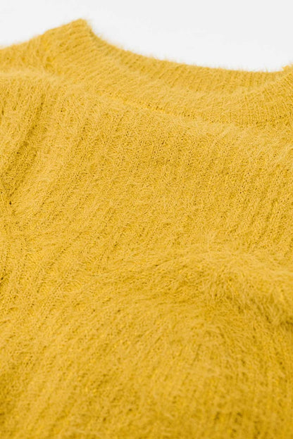 Cropped Sweater With Stitching Detail in yellow