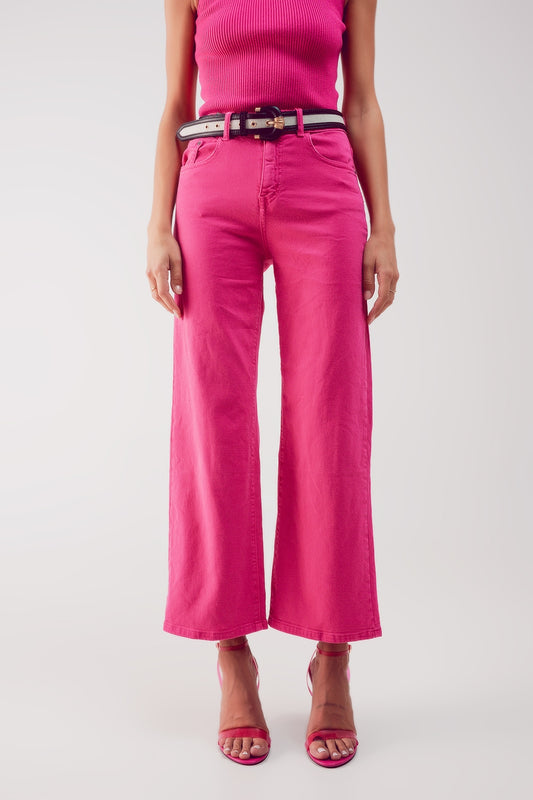 Q2 Cropped wide leg jeans in fushia